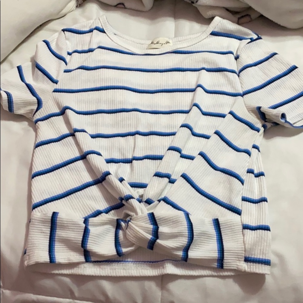 White not crop top with blue stripes size small